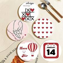 Set de sous-verres en bois pour la Saint-Valentin - Design romantique en forme de cœur, cadeau parfait pour la petite amie. Sous-verres décorés avec des motifs de montgolfière, de fleurs de cerisier et plus encore. Décoration de la Saint-Valentin - Dessous de verre en bois - Voir 4