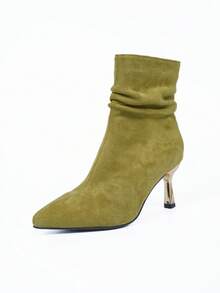 A Pair Of Ladies' Pointed Thin High-Heeled Short Boots, With Pointed Golden Heels That Exude An Elegant And Noble Temperament. The Colors Are Vibrant And Fashionable, Making It A Must-Have For Fashionistas And Suitable For Daily Gatherings, Banquets, And Parties - Vàng Xanh Lá Cây - Xem 13