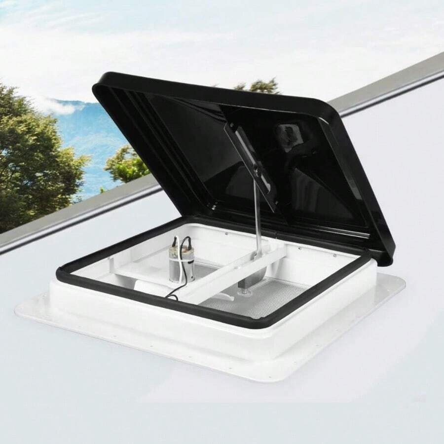 14x14 Inch Caravan Roof Vent RV Air Exhaust Camper Roof Hatch With 12V Fan 355x355mm Motorhome Air Ventilation With Black Cover And Stainless Steel Flyscreen Waterproof - Black - View 1