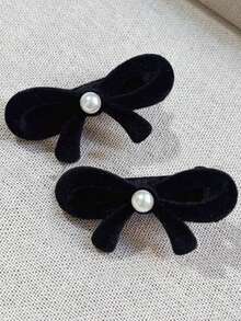 6pcs Flocked Red Bow & Faux Pearl Duck Clip Bangs Clip Side Clip Hair Clips For Girls And Women, Claw Clips, Hair Slide, Hair Barrettes - Multicolor - View 2