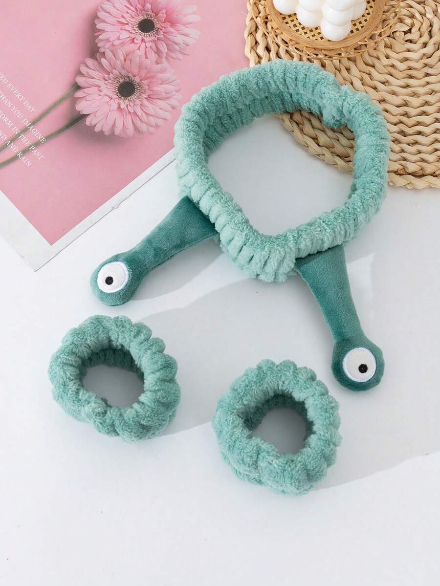 1 pieza/Set de 3 piezas Diadema y muñequera con tentáculos de caracol de peluche de dibujos animados, diadema de maquillaje linda, diadema para lavar, accesorio para el cabello 3D, diadema de peluche suave, diadema elástica, muñequera para el cuidado de la piel, diadema para mujer, muñequera, aro para el cabello, pinza para el cabello, muñequera de felpa de coral, decoración de baño, adecuado para el baño, artículos para el hogar, Pascua, San Valentín, accesorios de ropa del Ramadán, regalo para mujer, accesorios para el cabello.