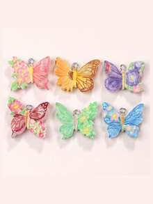 10pcs Random Style Resin Colorful Fresh Gradient Fine Glitter Butterfly Earrings, Ear Drops, Keychains, DIY Jewelry Accessories - Multicolor - View 2