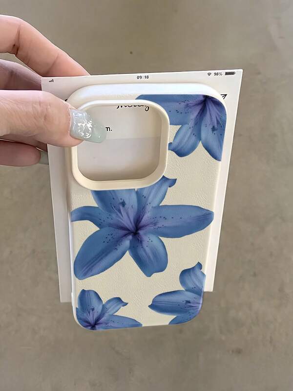 1pc White With 5 Blue Flowers Minimalist Full Coverage TPU Shockproof Phone Case Compatible With Apple 17, 16, 15, 14, 13, 12, 11 Pro Max, Air, Series