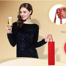 10/20 túi quà tặng rượu vang, túi giấy đựng chai rượu số lượng lớn, túi xách đựng chai rượu có quai xách, thích hợp cho Ngày Valentine, đám cưới, tiệc tùng, sinh nhật, kích thước 3.5 x 4.3 x 13.7 inch (Màu đỏ) - Nhiều màu - Xem 9