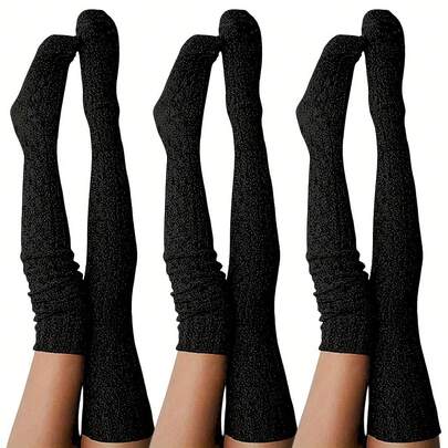 1 Pair Of Women's Thick Over-The-Knee Socks - Warm, Preppy Style, Soft Polyester Fiber, Machine Washable, Solid Colors (Light Gray/Dark Gray/Black) - A Must-Have For Cold Weather, Perfect Winter Gift, Colorful Sock Options, Elegant Design, High-Quality Texture, Seasonal Essential, For Fashion Lovers.