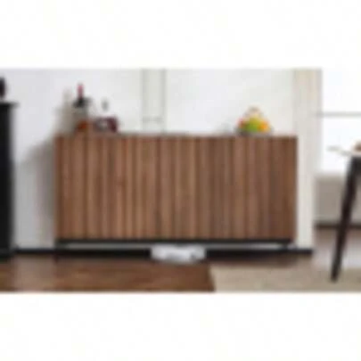 150x40x80cm Eiche Dunkel Gemasert, Sideboard, Mid-Century Modern Dekoschrank, 3 Türen, Welliges 3D-Design, Verstellbare Einlegeböden, Kippsicherung-Stilvolle Aufbewahrung Für Wohnzimmer, Esszimmer, Bür