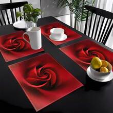 Juego de 1/4/6/8/12 piezas, diseño de corazón rojo, Día de San Valentín, diseño a cuadros, manteles de mesa de comedor de lino, manteles individuales impresos lavables, almohadillas protectoras de superficie, manteles de mesa de comedor para interiores y exteriores, adecuados para fiestas festivas, cocina y comedor - Multicolor - Ver 10