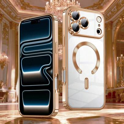 Hadaasi 1pc Ultra-Thin Transparent Desert Gold Phone Case, Compatible With IPhone 17 Pro Max, Supports Wireless Charging, Built-In Camera Protection Cover, Shock-Proof Protective Case, Soft Electroplated Magnetic Cover, Suitable For 17pro/17promax/17Air/17/16pro/16promax/16plus/16/16E