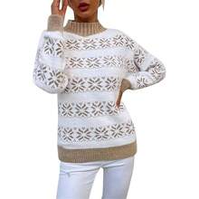 Suter de copo de nieve de Navidad para mujer, de manga larga, liso con tela de punto suave para fiestas de da festivo o reuniones - Caqui + CH - Ver 1