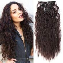  24inch 6PCS/Set Clip In Hair Extensions Synthetic Long Curly Wavy Hairpiece Black Brown Blonde Highlights Hair Extensions Natural Thick Deep Wave Hairpieces For Women - Multicolor - View 13