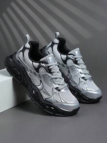 时尚休闲男鞋，经典时尚男士运动鞋系带跑步鞋，个性化男士运动鞋街头休闲鞋 - 灰色 - 查看 4