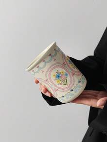 1 pieza Taza de café de cerámica hecha a mano, de estilo sencillo y elegante, serie clásica con relieve floral, taza de té y café exquisita, adecuada para el hogar, restaurante y cafetería, con un diseño gracioso y personalizado, perfecta para disfrutar del desayuno, el té y el café, también un regalo ideal para cumpleaños y diversas ocasiones. - Multicolor - Ver 14