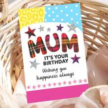 "1pc Vibrant 'MUM IT'S YOUR BIRTHDAY' Greeting Card With Envelope (11cm16cm&4.33in6.29in) - Plaid & Star Design, Perfect For Celebrating A Mom's Special Day, Greeting Card|Mum Birthday Plaid Star Card|Paper Greeting Card" - Multicolor - View 7