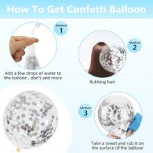 46pcs White & Metallic Blue Balloons, 10/12 Inch White/Clear Glitter Confetti Latex Balloons, Champagne Gold Metallic Finish Party Balloons With Ribbons, Suitable For Birthday Decor, Boho Wedding, Baby Shower, Engagement Anniversary Celebration - Multicolor - View 3