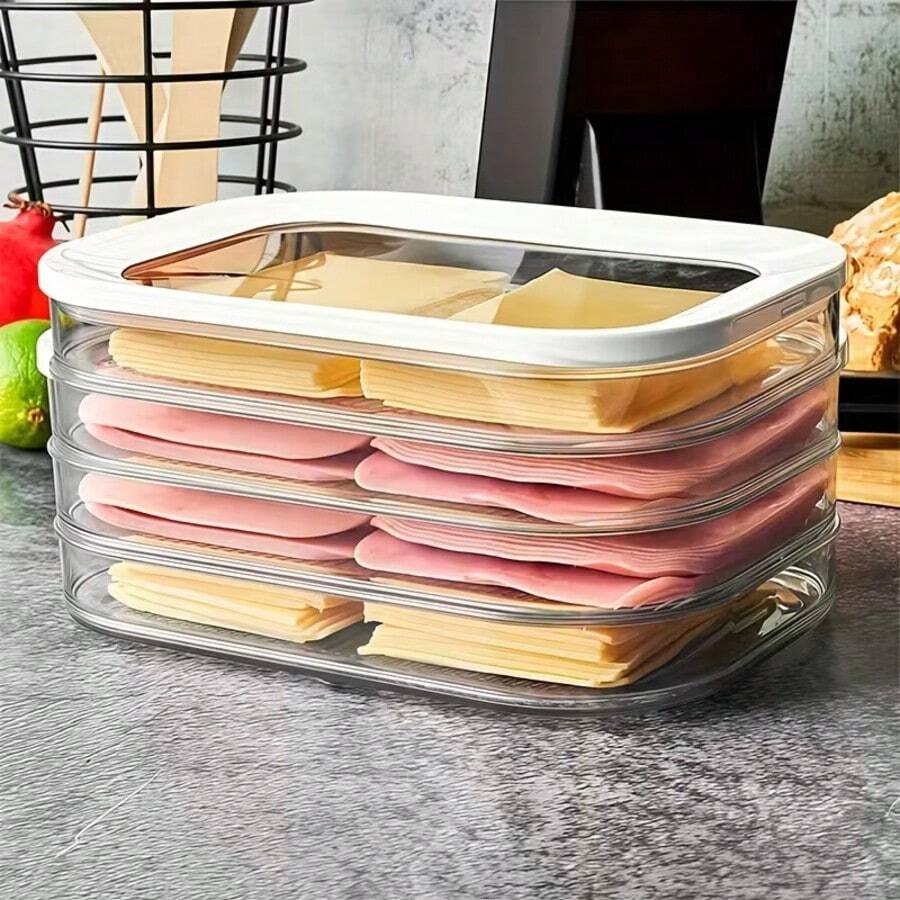 1/2/3/4 Layer Stackable Refrigerator Meat Preservation Boxes, Covered Meat/Bacon/Lunch Meat Storage Containers, Suitable For Steak, Meat, Cheese, Grains, Space-Saving Kitchen Fridge Organizer - Nhiều màu - Xem 1