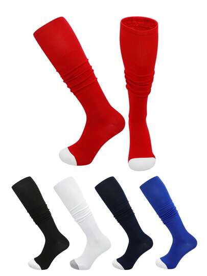 1 Pair Knee-High Sports Socks For Teens, Professional Training & Competition Volleyball/Football/Baseball/Hockey Socks, Polyester Knit Fabric, Suitable For Children 12 Years Old And Above