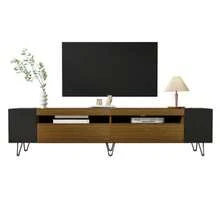 Modern TV Stand, Black With Wood Effect, 180 Cm Long - Black + Wood Tone - View 8