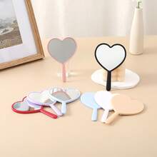[Random Style Shipped] Heart-Shaped Mirror And Flower-Shaped Mirror, Heart-Shaped Travel Handheld Mirror, Mini Portable Comb Flower-Shaped Mirror, Heart-Shaped Makeup Handheld Mirror With Handle, Valentine's Day Gift Portable Travel Mirror, Small Solid Color Makeup Mirror, Pocket Makeup Mirror - Multicolor - View 4