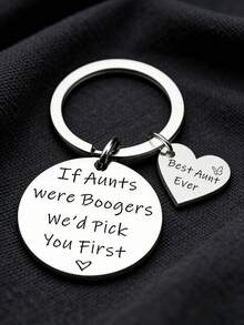 1pc Stainless Steel "Aunt" Keychain, Gift For Family - Silver - View 2