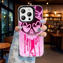 Una funda para teléfono con un diseño de calavera de corazón y ojos en rosa neón, a la moda y moderna, hecha de material mate a prueba de golpes, duradera, compatible con iPhone 11 a 17 Pro Max, perfecta como regalo para entusiastas de la moda. - Mezcla de colores - Ver 3