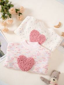 Tween Girl Colorful Heart Graphic Long Sleeve Sweater - Pink - View 7