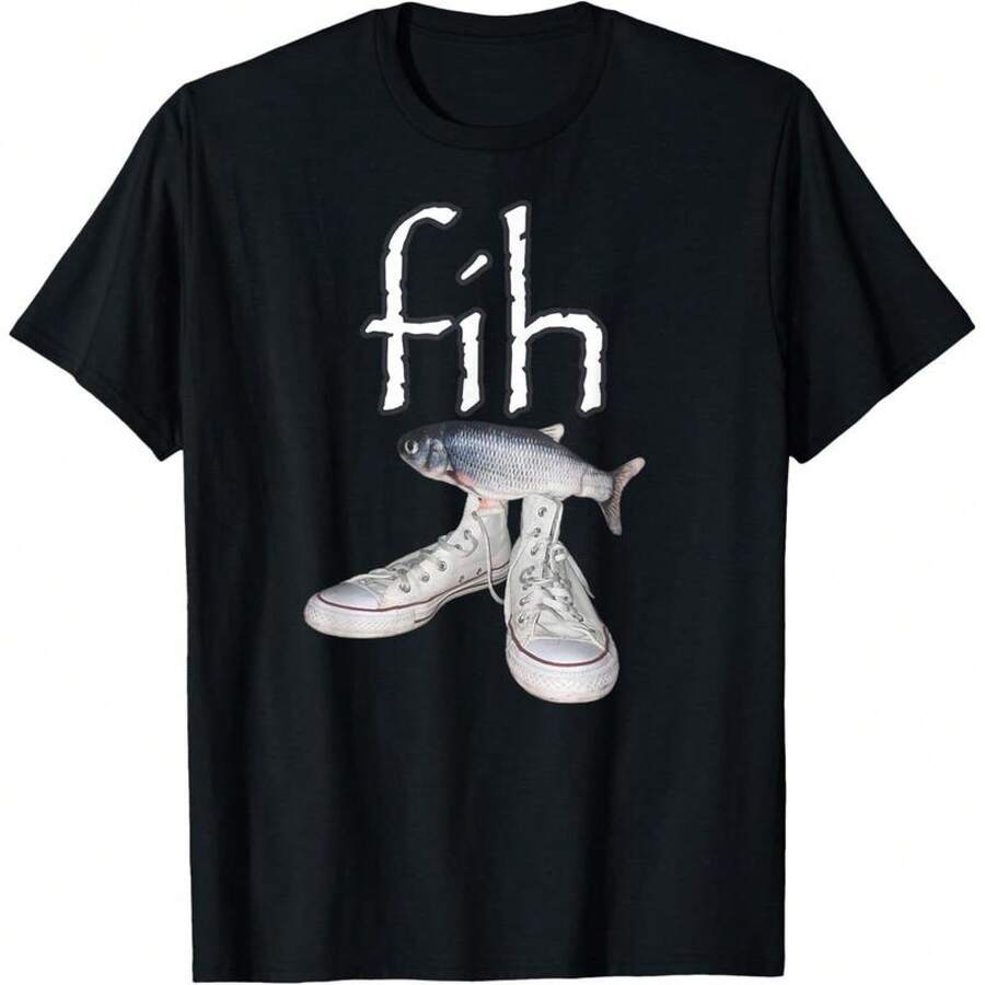 Fih Shoes Fish Funny Misspelled Fish Fih Calling Humor-Shirt - 黑色 - 查看 1