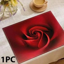 Juego de 1/4/6/8/12 piezas, diseño de corazón rojo, Día de San Valentín, diseño a cuadros, manteles de mesa de comedor de lino, manteles individuales impresos lavables, almohadillas protectoras de superficie, manteles de mesa de comedor para interiores y exteriores, adecuados para fiestas festivas, cocina y comedor - Multicolor - Ver 2