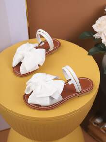 New Girls' Solid Color Sandals For Spring/Summer, Fashionable Beach Sandals With Bow Design - White - View 3