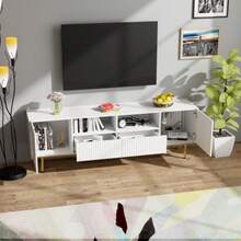 Modern TV Stand With Legs And Gold Details. Description - White - View 7