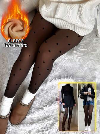 1pc Women's 80g/200g Autumn/Winter Thermal Lined Sexy Printed Opaque Elastic Leggings, Casual Daily Wear