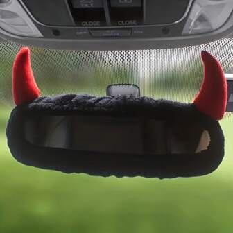 1 Piece Of Cute Little Devil Horn Car Rearview Mirror Cover - Soft Polyester Fiber, Decorative Design, Suitable For Indoor Decoration, Suitable For All Driving Positions, Ideal Festival Gift