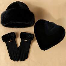 1 Set Of Solid Color Versatile Hat, Scarf And Gloves, Windproof, Suitable For Outdoor Use, Available In Multiple Colors Cold Weather Outfit Women Valentines Gift - Multicolor - View 4