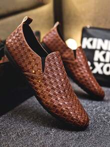 男士套脚乐福鞋，休闲软底皮鞋，透气驾驶莫卡辛鞋，棕色 - 棕色 - 查看 1