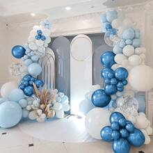 46pcs White & Metallic Blue Balloons, 10/12 Inch White/Clear Glitter Confetti Latex Balloons, Champagne Gold Metallic Finish Party Balloons With Ribbons, Suitable For Birthday Decor, Boho Wedding, Baby Shower, Engagement Anniversary Celebration - Multicolor - View 5