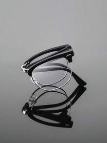 1 Pair Men's Metal Classic Retro Personalized Eyebrow Frame Business Casual Half-Rim Minimalist Glasses, Foldable - Convenient - Easy Storage, Black & Silver Tone - Stylish Eyebrow Frame, High-Quality Fashionable Glasses - Black - View 3