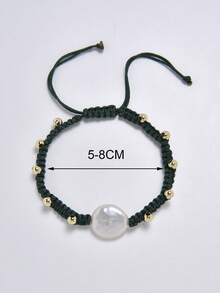 1 buah Gelang Kepang Buatan Tangan Berlapis Emas 18K dengan Mutiara Alami, Cocok untuk Pria dan Wanita, untuk Pemakaian Sehari-hari - Hijau - View 4