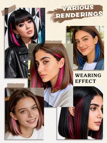 8 Inch Clip-In Highlight Hair Extensions - Multi-Color High Temperature Synthetic Hair Extensions, Suitable For Short Hair, Easy To Wear, Suitable For Christmas And Music Festivals (Vibrant Colors, 1 Piece) - Multicolor - View 4
