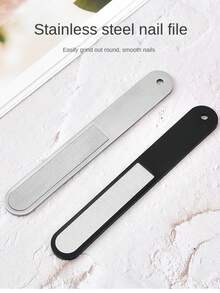 1 pieza Lima de uñas de acero inoxidable, herramienta de cuidado de uñas para manicura, pulido y abrillantado de uñas redonda y plana, herramienta portátil para salón de uñas - Multicolor - Ver 1