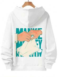 Sudadera con capucha gráfica negra con diseño de manos con estilo vintage retro y texto "MANKE..." - Sudadera informal con capucha para hombres y mujeres, tela suave y cómoda, para fans del streetwear - Blanco - Ver 6