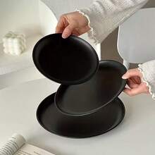 1 pieza/1 set de bandejas redondas de acero inoxidable, bandejas de almacenamiento y exhibición de joyas de alto valor, platos para pasta, platos para té de la tarde, platos para postres, platos para postres de alto valor, platos para pasteles, platos para frutas del desayuno, platos multiusos para servir alimentos, platos aptos para lavavajillas, utensilios de cocina modernos, vajilla duradera, suministros para restaurantes, artículos esenciales para la cocina y el catering. - Negro - Ver 8