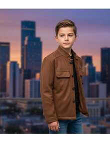 CHAMARRA FORMAL PARA NIÑO , TELA  DE GAMUZA SUAVE , COMODA Y CALIENTITA , MANGA LARGA  CUELLO MAO , IDEAL PARA EVENTOS , O REUNIONES - Color caoba - Ver 2