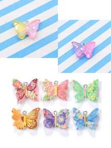 10pcs Random Style Resin Colorful Fresh Gradient Fine Glitter Butterfly Earrings, Ear Drops, Keychains, DIY Jewelry Accessories - Multicolor - View 5