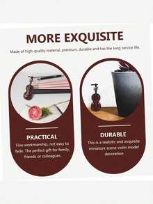 Mini Violin Model Miniature Toy, Bow And Case - Perfect Mini Musical Instrument For Dollhouse Decoration And Collectors Mini Miniature World Violin Music Instrument Scene Model Shooting Props, Vintage Imitation Violin, Family Toys - Wood Grain Color - View 6