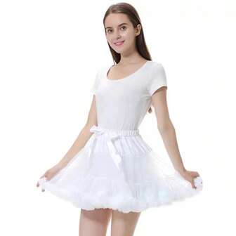 1pc Women's Slip Dress Petticoat, Chiffon Waist, Double-Layer Mesh Fabric, Suitable For Parties And Balls
