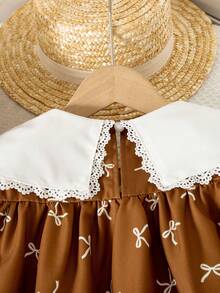 Vestido de verano de longitud hasta la rodilla con mangas de princesa y decoración con estampado de mariposas, informal para niñas - Marrón - Ver 4