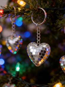 Herzförmiger reflektierender Spiegelkugel Schlüsselanhänger Anhänger, kreative Weihnachts Disco Liebe Ornament Kugel Schlüsselring, Taschenanhänger, Party & Outdoor Garten Dekoration - Silber - Übersicht 6