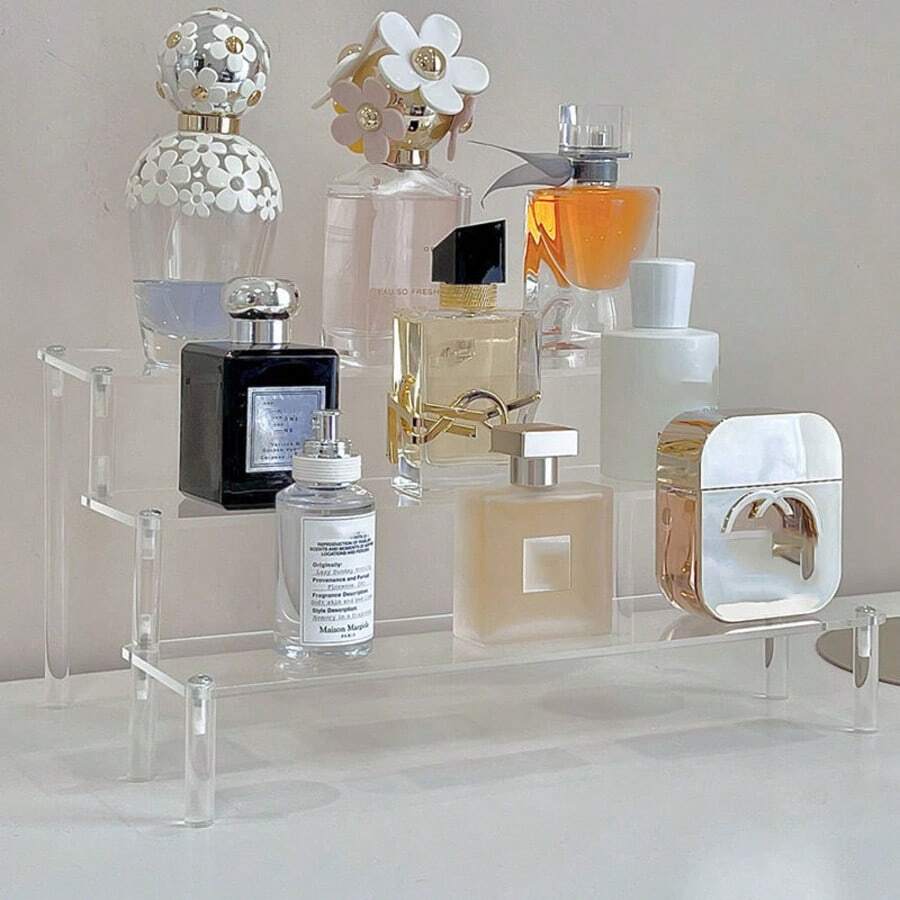 1pc Modern Acrylic Display Rack, Multi-Tier Stepped Display Shelf, Home Theme Transparent Tiered Storage Rack, Suitable For Perfume, Cosmetics, Collectibles, Applicable For Room Decor, Home Decor , Makeup Room Decor,Makeup Bag,Travel Essential - Clear - View 1