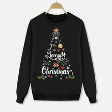 Sudadera navidea Pap Noel Feo Sudadera Divertida de Vacaciones Tops cmodos de Manga Larga Patrn de rbol de Navidad Pullover Navidad para pap Nios Mam Pullover - niño pequeño + 6-7 Años + F-black - Ver 3