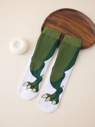 1 Pair Men's Comfortable Casual Dinosaur Paw Animal Claw Pattern Mid-Calf Socks