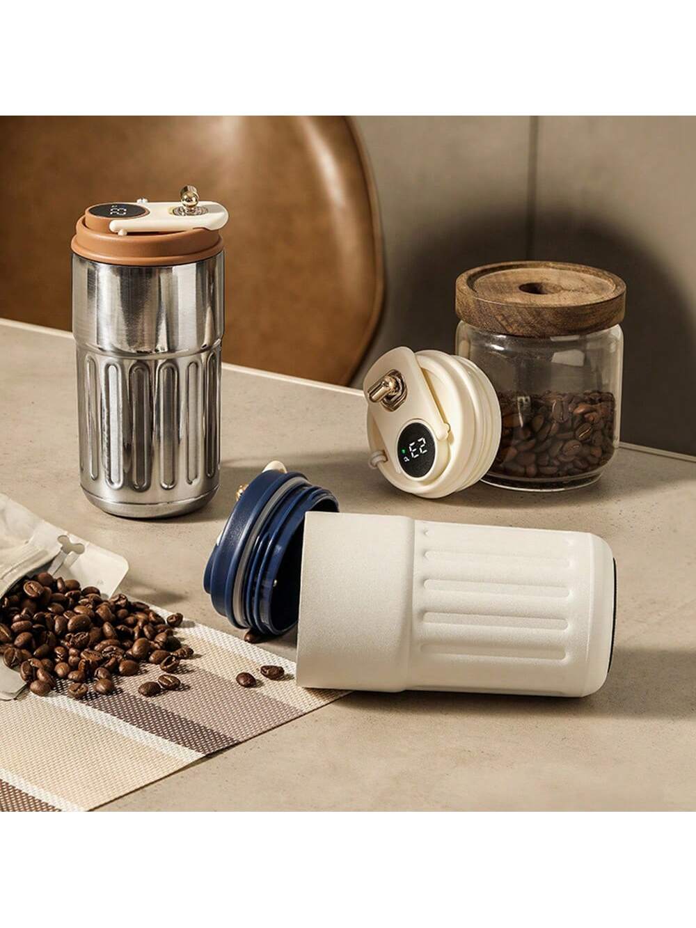 كوب قهوة 450 مل/15.2 أونصة مع شاشة درجة الحرارة، ك...